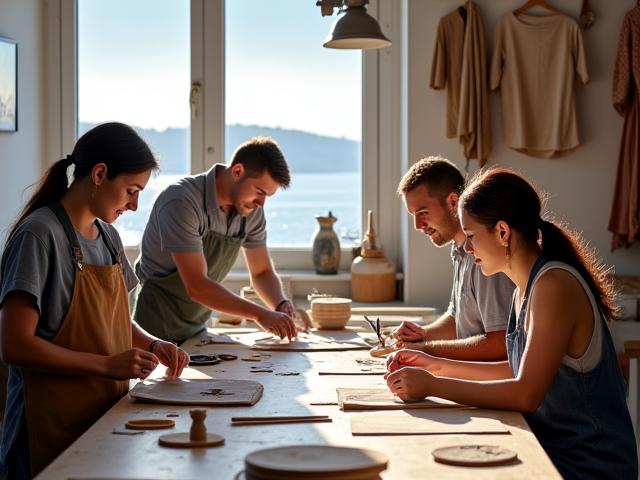 Team Blu Profondo al lavoro nel loro laboratorio creativo, ispirato dal mare